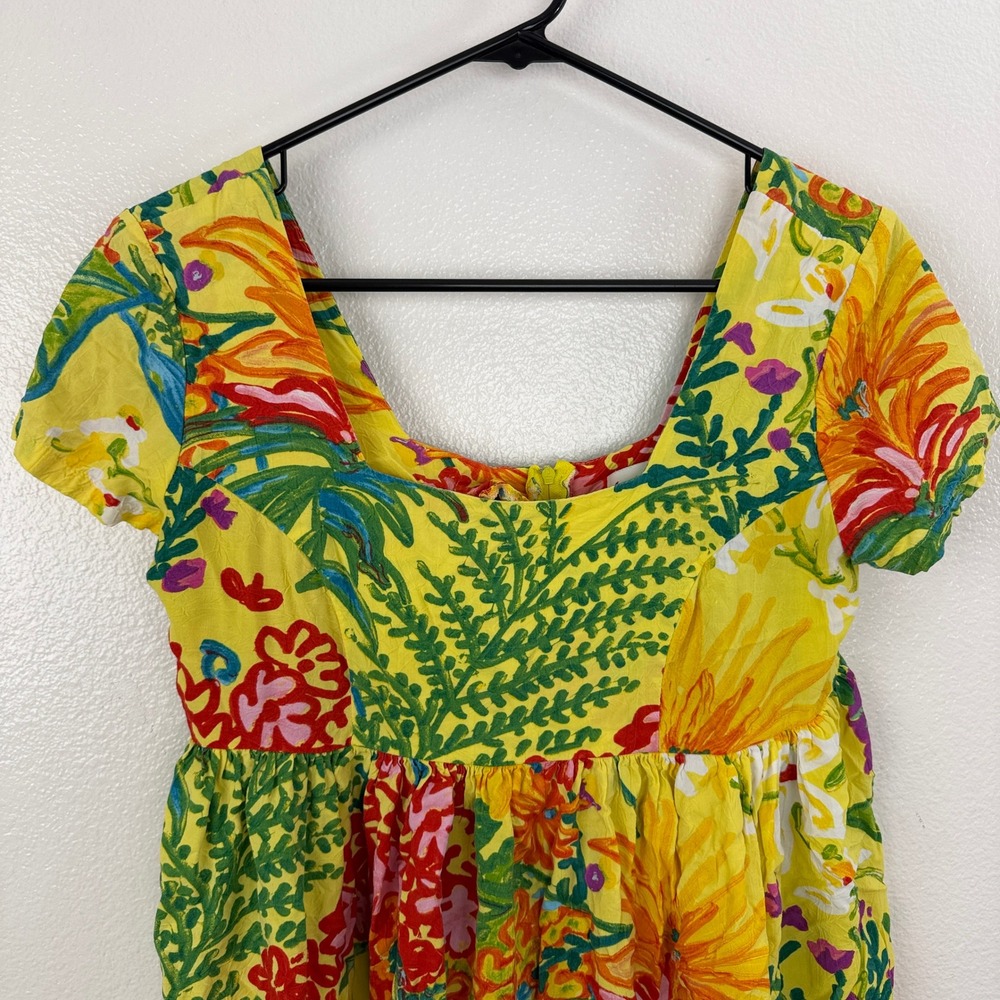 Jam's World Dress Womens Small Yellow Floral Print Short Sleeve Mini Back Zip - Picture 2 of 9